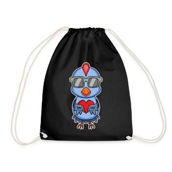 Chicken with sunglasses and heart - chicken love - Drawstring Bag - black - Front