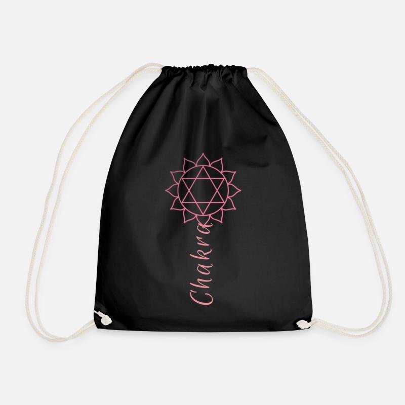 Chakra, flower, heart chakra, symbol, pink - Drawstring Bag - black
