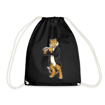 Tiger Musiker Flöte Musik - Turnbeutel - Schwarz - Vorne