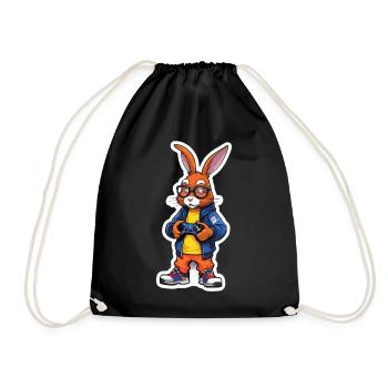 Gamer bunny with controller - Drawstring Bag - black - Front