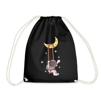 Astronaut Swing on Crescent Moon - Drawstring Bag - black - Front