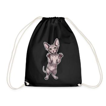 Cute Sphynx Cat Standing Posture Portrait - Drawstring Bag - black - Front