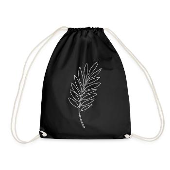 Leaf Lines White on Black - Drawstring Bag - black - Front