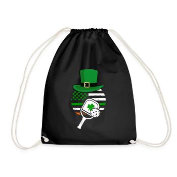 Irish American Flag Pickleball Shamrock St Patrick - Drawstring Bag - black - Front