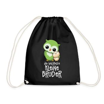 Der weltbeste kleine Bruder - Eulen Geschwister - Turnbeutel - Schwarz - Vorne