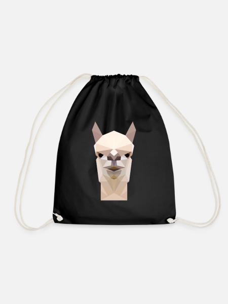 Lama Alpaka Gesicht- polygonal 3d Geschenk - Turnbeutel - Schwarz