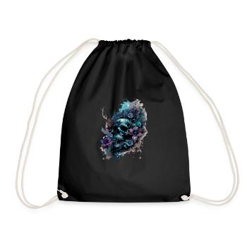 Human Skull & Flowers 39 - Drawstring Bag - black - Front