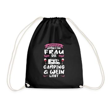 Campen Wein Campingplatz Geschenk - Turnbeutel - Schwarz - Vorne
