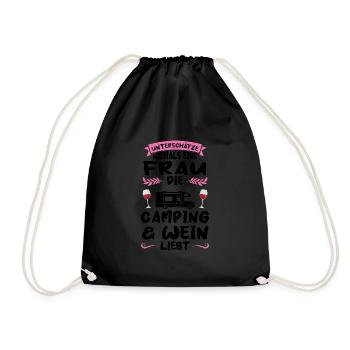 Campen Wein Campingplatz Geschenk - Turnbeutel - Schwarz - Vorne
