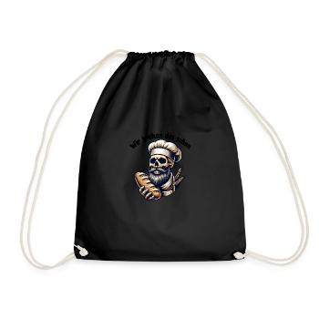 Skull mit Bäckermütze und Brot - Turnbeutel - Schwarz - Vorne