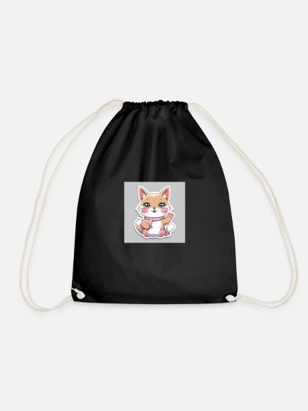 Kawaii Cheerful Animal Sticker - Drawstring Bag - black