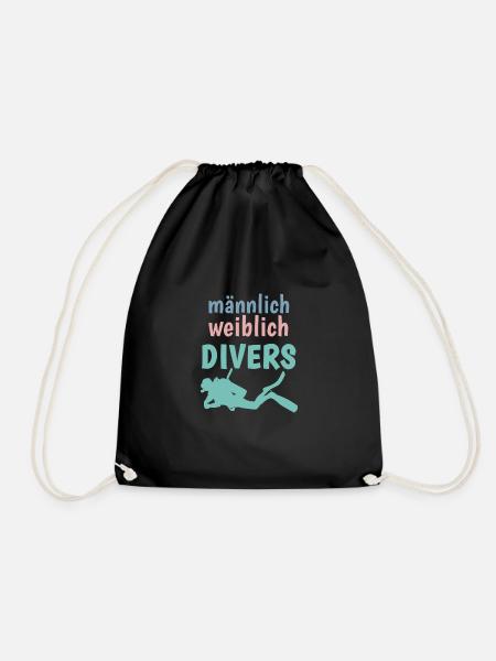 m/w/d: männlich weiblich DIVERS! Shirt für Taucher - Turnbeutel - Schwarz