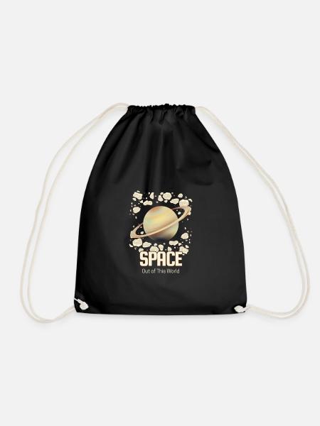 Space Planet with Ring – Out of the World - Drawstring Bag - black