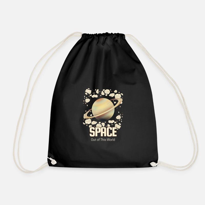 Space Planet with Ring – Out of the World - Drawstring Bag - black