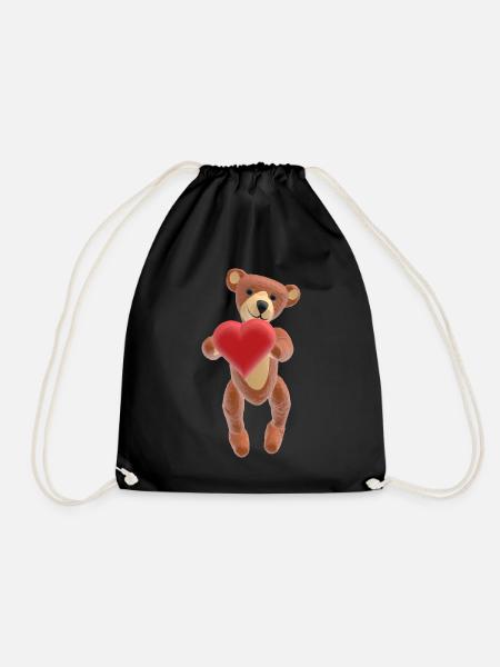 Valentine-Teddy mit Herz (3D-Optik) - Turnbeutel - Schwarz