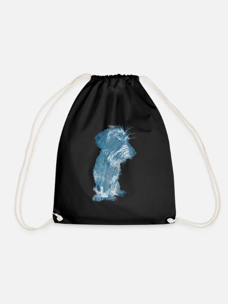 Rough-haired dachshund puppy watercolor - Drawstring Bag - black