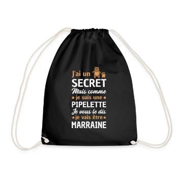 Secret - je vais être marraine / future marraine - Sac de sport léger - noir - Devant