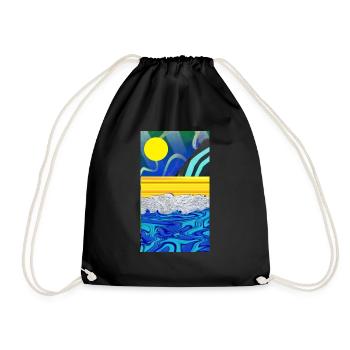 mer, sable, ciel, paysage de graffitis solaires - Sac de sport léger - noir - Devant