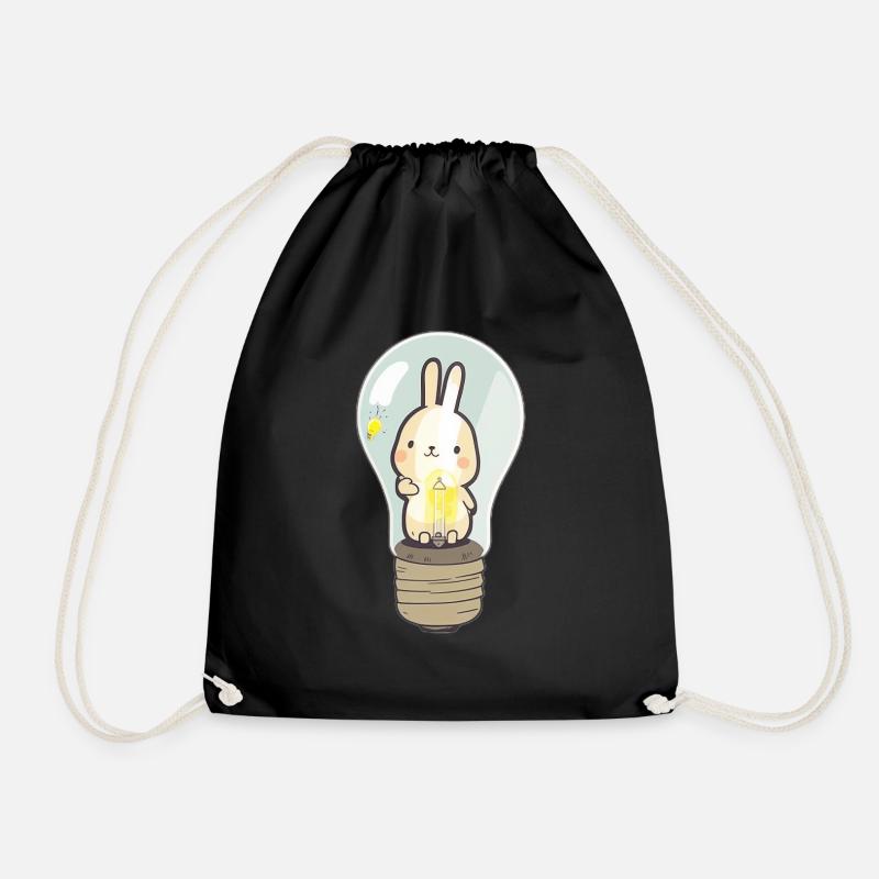 rabbit in light bulb - Drawstring Bag - black