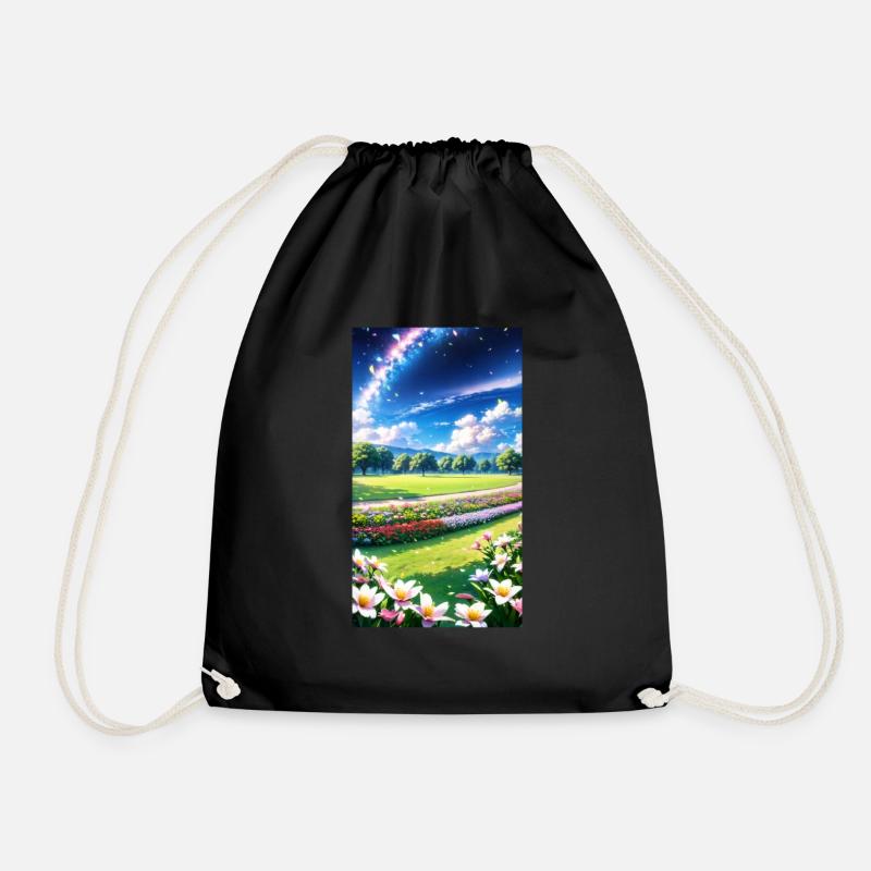 Landscape with 4 Areas, Generative AI - Drawstring Bag - black