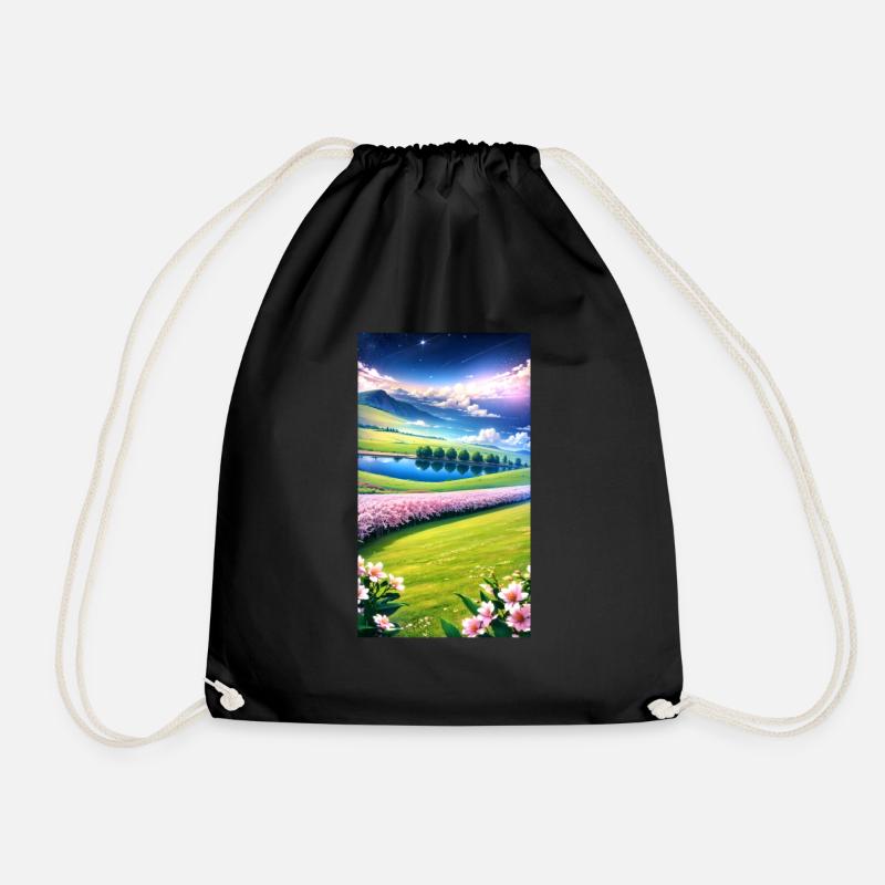 Landscape with 4 Areas, Generative AI - Drawstring Bag - black