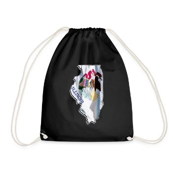Illinois (United States) | Real Flag | Flag Map - Drawstring Bag - black - Front