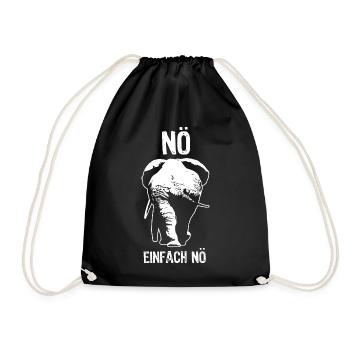 Nö, ich muss garnix - Elefant - Spruch - Turnbeutel - Schwarz - Vorne