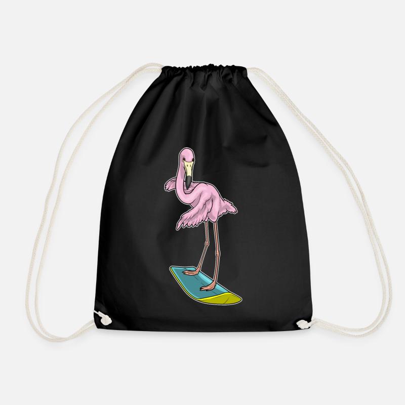 Flamingo Surfer Surfbrett - Turnbeutel - Schwarz