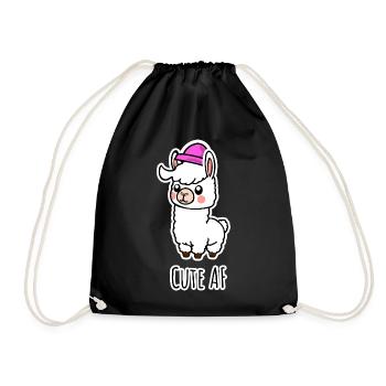 Cute AF Llama Baby or Alpaca - Drawstring Bag - black - Front
