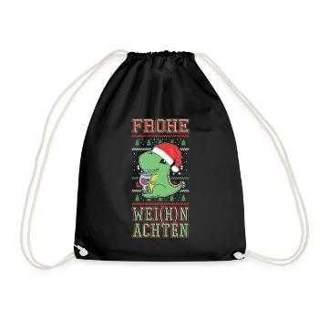 Dino Wine Merry Christmas Christmas Funny - Drawstring Bag - black - Front