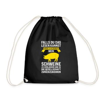Schwein Bauer Schweinezucht Geschenk - Turnbeutel - Schwarz - Vorne
