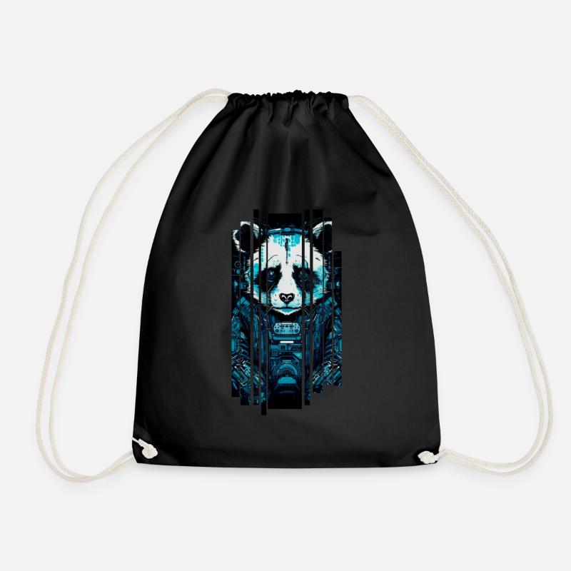 Cyber panda - Drawstring Bag - black