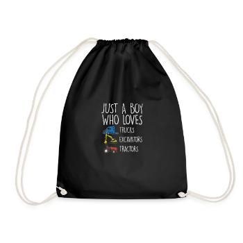 Just A Boy Who Loves Trucks Excavators Tractors - Drawstring Bag - black - Front