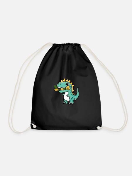 Funny dinosaur with leaves in its mouth - Drawstring Bag - black