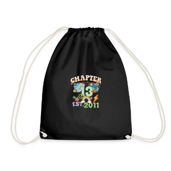 Turning 13 13th Birthday Retro Theme Peace Sign - Drawstring Bag - black - Front