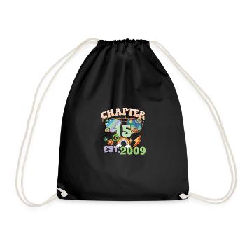 Turning 15 15th Birthday Retro Theme Peace Sign - Drawstring Bag - black - Front