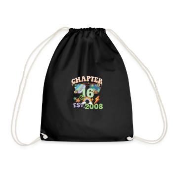 Turning 16 16th Birthday Retro Theme Peace Sign - Drawstring Bag - black - Front