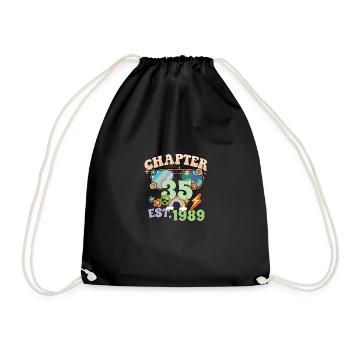 Turning 35 35th Birthday Retro Theme Peace Sign - Drawstring Bag - black - Front
