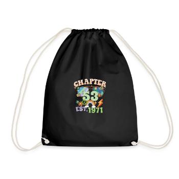 Turning 53 53rd Birthday Retro Theme Peace Sign - Drawstring Bag - black - Front