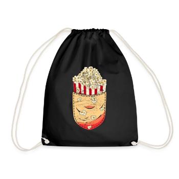 Popcorn Liebhaber Geschenk Brusttasche Popcorn - Turnbeutel - Schwarz - Vorne
