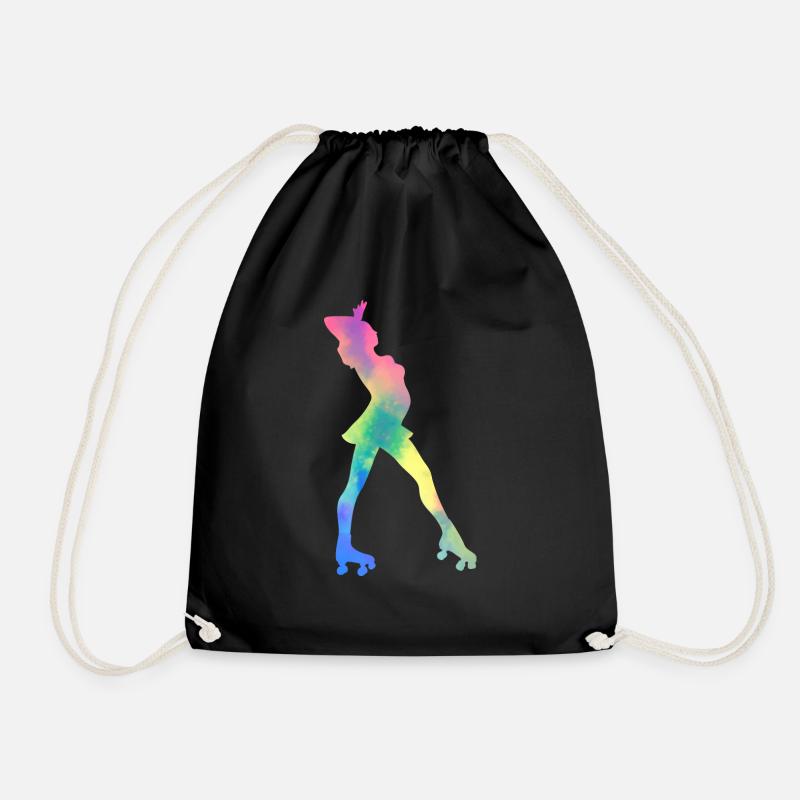 Girl rollerblading inline skating rollerblading - Drawstring Bag - black