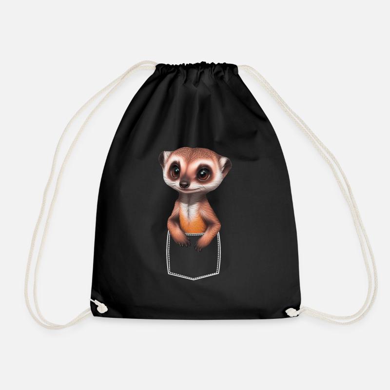 Cute meerkat meerkat in breast pocket pocket - Drawstring Bag - black