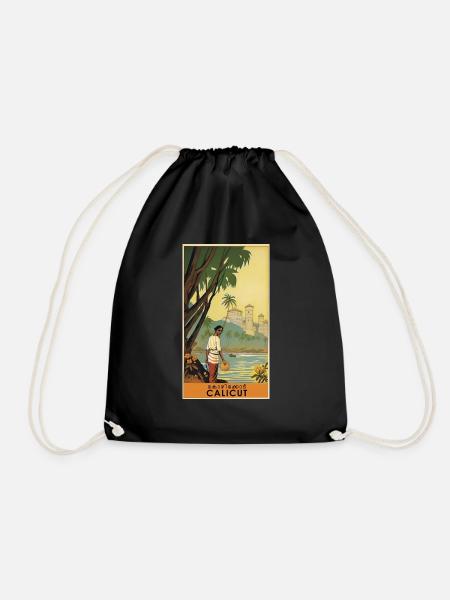Classic vintage poster of Calicut - Drawstring Bag - black