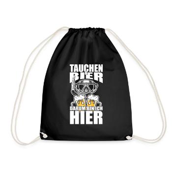 Lustiger Spruch Tauchen Bier darum bin ich hier - Turnbeutel - Schwarz - Vorne