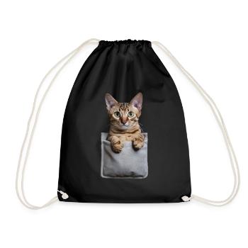 Abessinierkatze in der Tasche Geschenk - Turnbeutel - Schwarz - Vorne
