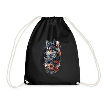 Husky und Blüten - Turnbeutel - Schwarz - Vorne