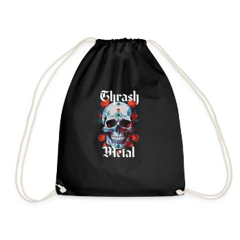 Thrash Metal design with skull and roses. - Drawstring Bag - black - Front