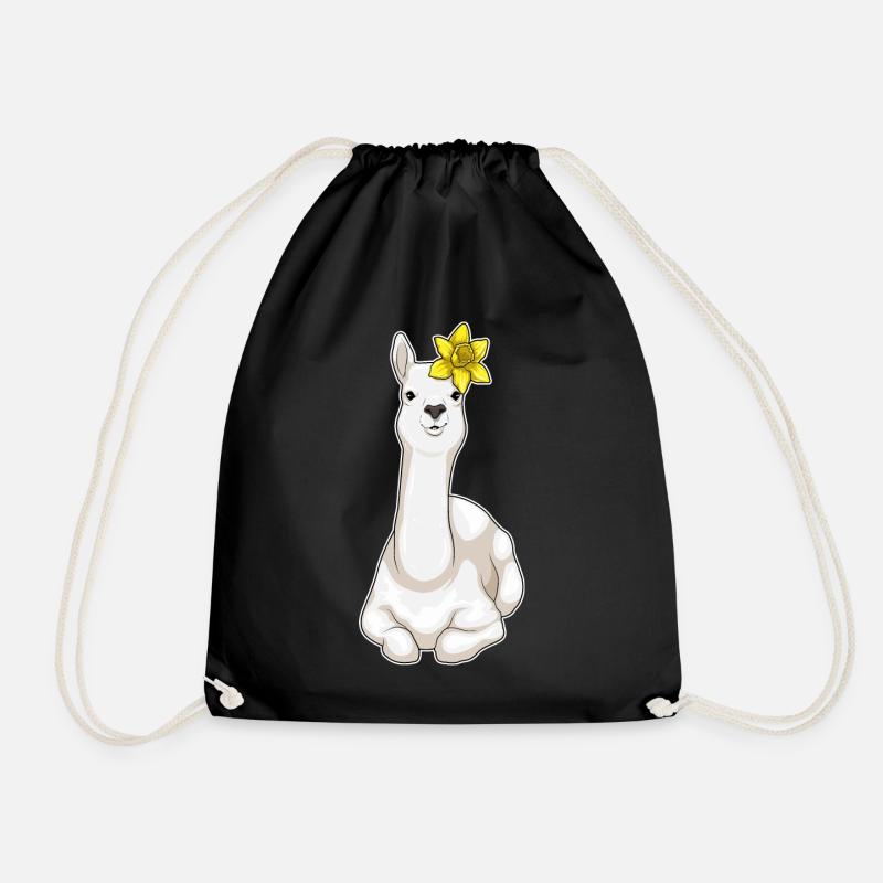 Lama Narzisse Blumen - Turnbeutel - Schwarz