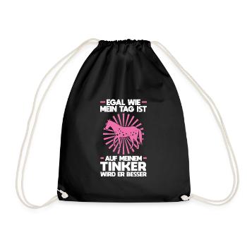 Tinker Pferd Reiter Geschenk - Turnbeutel - Schwarz - Vorne