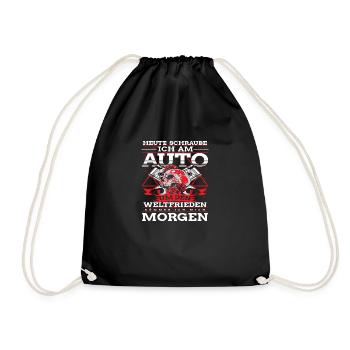 Heute schraube ich am Auto - Turnbeutel - Schwarz - Vorne
